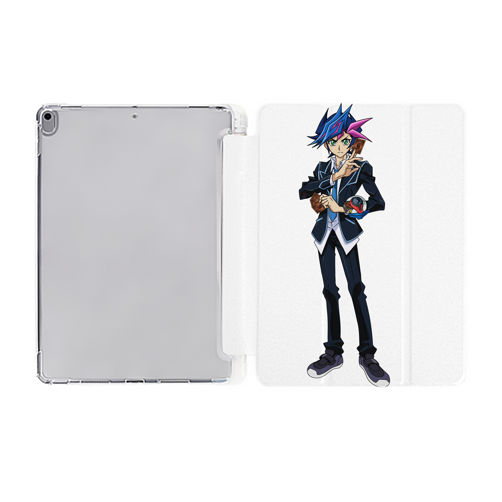 （画像用） 遊☆戯☆王 Yu-Gi-Oh! IPad ケース ペン収納付き 三つ折りスタンド PUレザー×シリコン 対応機種9.5/10.5/10.9インチ